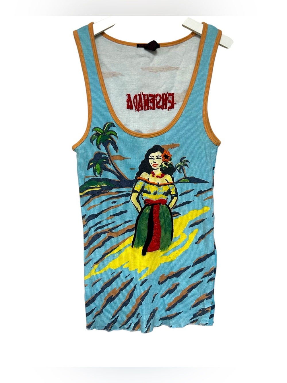 Lucky brand M tank top “Ensenada” embroidered detail tropical beach palm tree